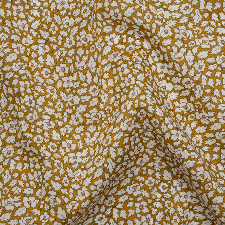 Liberty Fabrics Tana Lawn® - Feather Meadow Yellow - Yellow Ochre and White Flowers and Leaves
