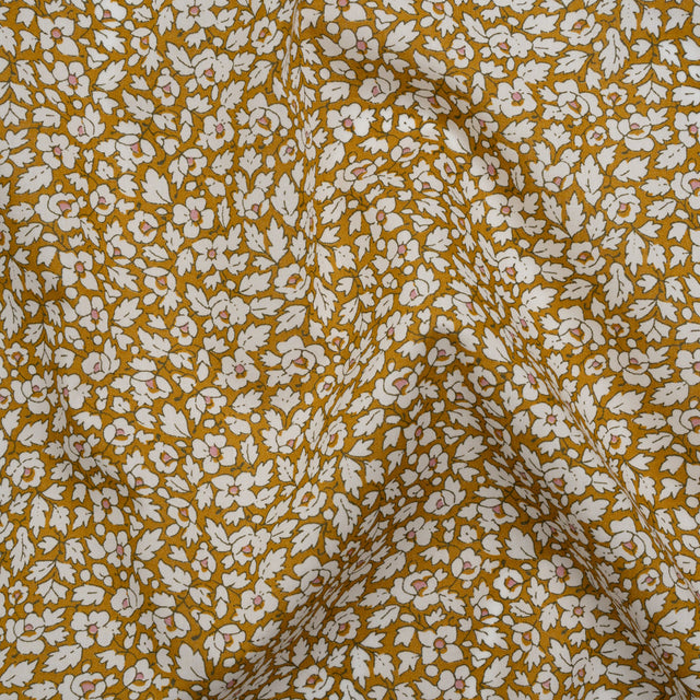 Liberty Fabrics Tana Lawn® - Feather Meadow Yellow - Yellow Ochre and White Flowers and Leaves