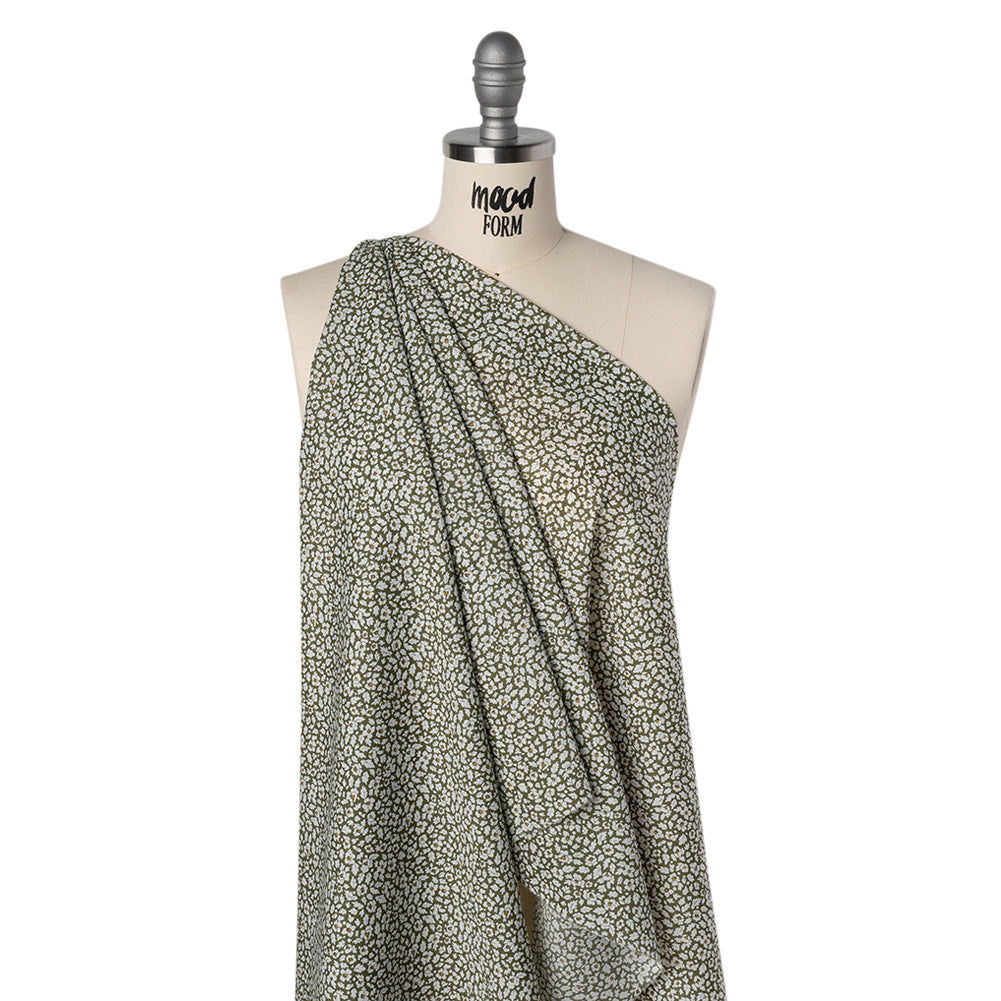 Liberty Fabrics Tana Lawn® - Feather Meadow Green - Olive Green and White Flowers and Leaves