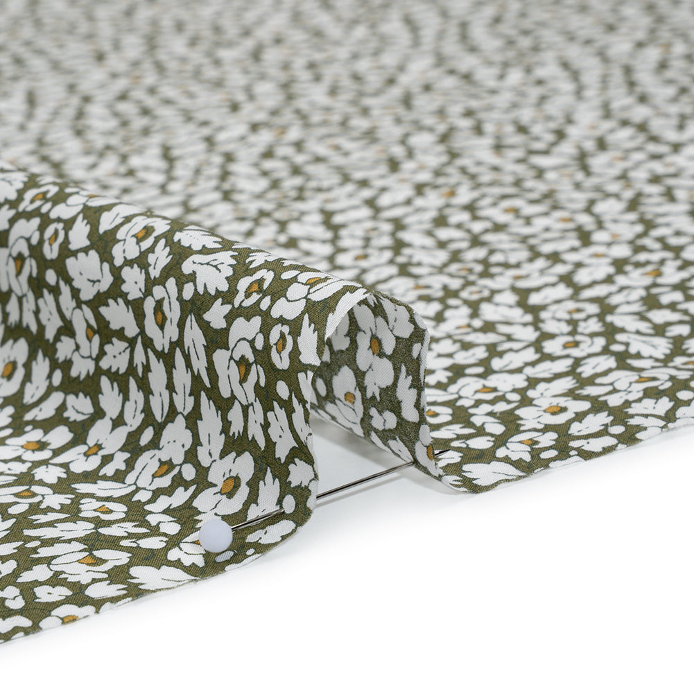 Liberty Fabrics Tana Lawn® - Feather Meadow Green - Olive Green and White Flowers and Leaves
