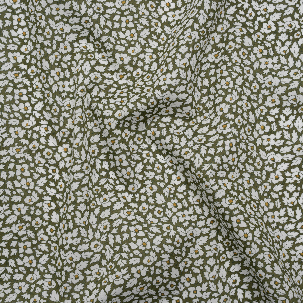 Liberty Fabrics Tana Lawn® - Feather Meadow Green - Olive Green and White Flowers and Leaves