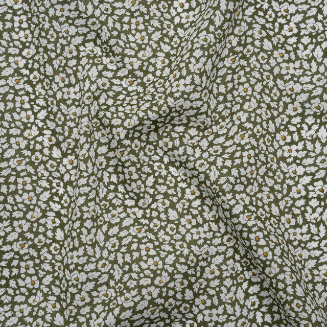 Liberty Fabrics Tana Lawn® - Feather Meadow Green - Olive Green and White Flowers and Leaves