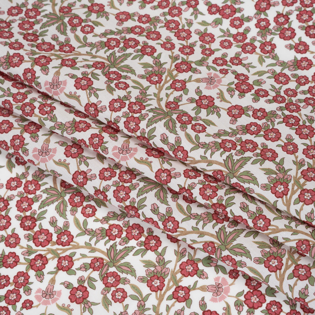 Liberty Fabrics Tana Lawn® - Empress Red - Red and Green Trailing Cherry Blossoms
