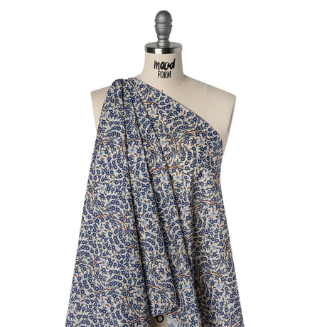 Liberty Fabrics Tana Lawn® - Empress Blue - Blue and Russet Trailing Cherry Blossoms