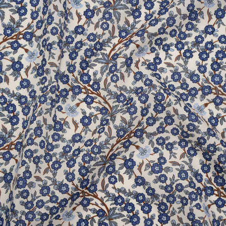 Liberty Fabrics Tana Lawn® - Empress Blue - Blue and Russet Trailing Cherry Blossoms