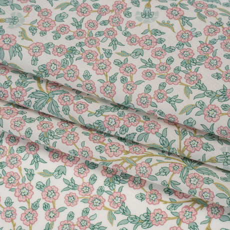 Liberty Fabrics Tana Lawn® - Empress Pink Light - Baby Pink and Mint Green Trailing Cherry Blossoms
