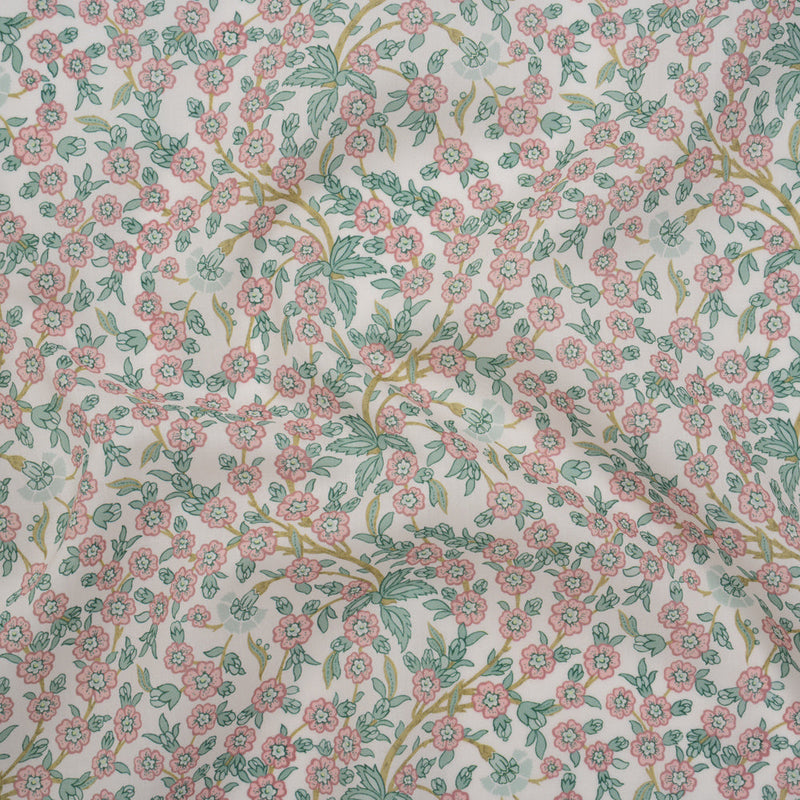 Liberty Fabrics Tana Lawn® - Empress Pink Light - Baby Pink and Mint Green Trailing Cherry Blossoms