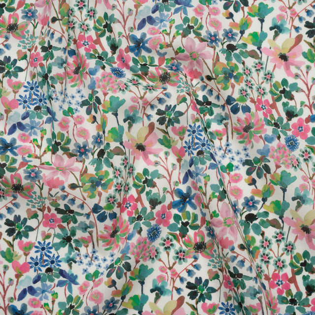 Liberty Fabrics Tana Lawn® - Dreams of Summer Green - Pink, Green and Blue Watercolor Floral