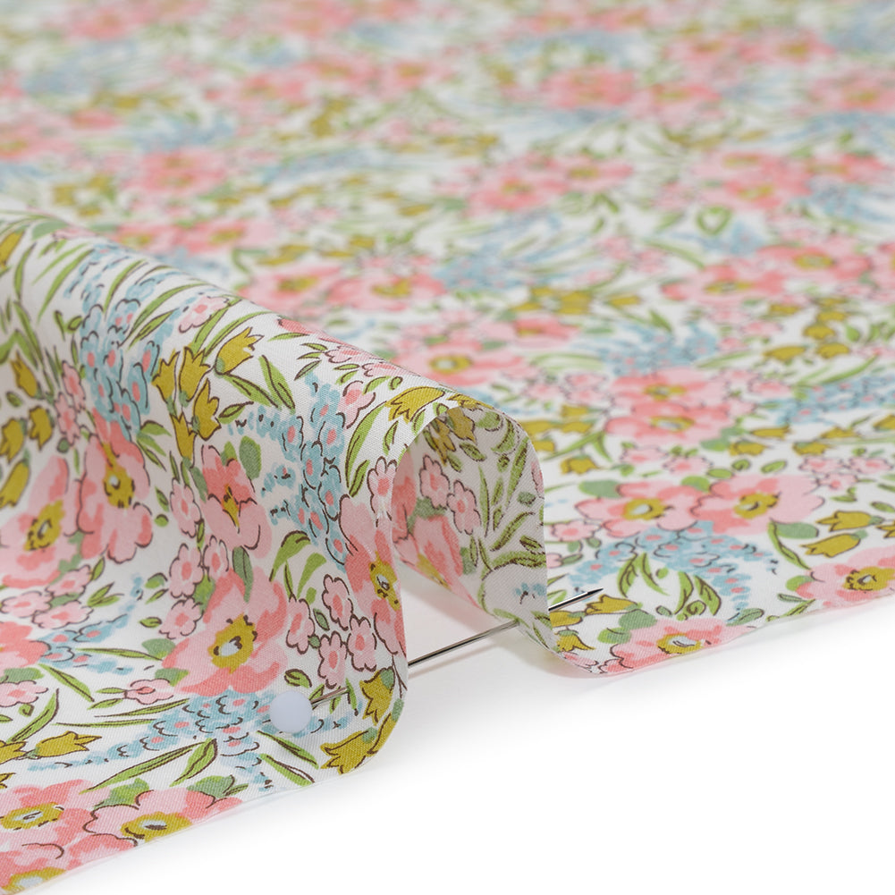 Liberty Fabrics Tana Lawn® - Swirling Petals Light Pink - Baby Pink, Blue and Yellow Green Floral