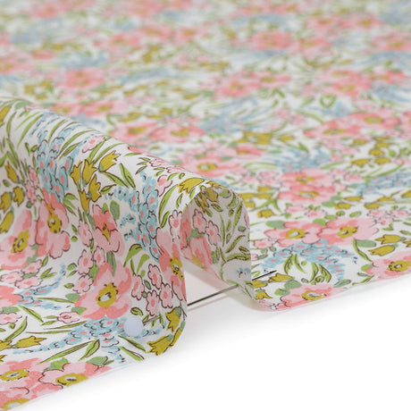 Liberty Fabrics Tana Lawn® - Swirling Petals Light Pink - Baby Pink, Blue and Yellow Green Floral