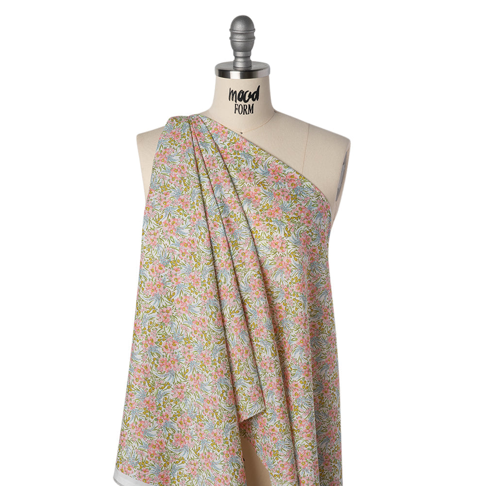 Liberty Fabrics Tana Lawn® - Swirling Petals Light Pink - Baby Pink, Blue and Yellow Green Floral