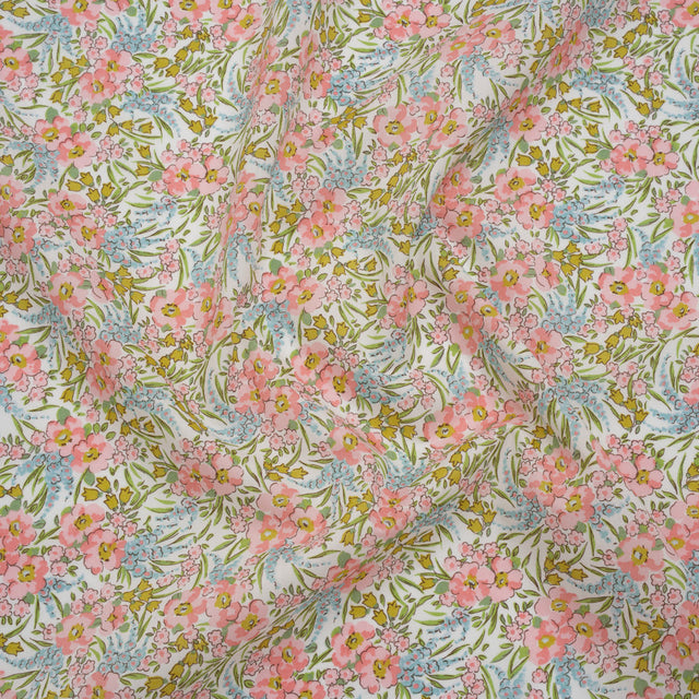 Liberty Fabrics Tana Lawn® - Swirling Petals Light Pink - Baby Pink, Blue and Yellow Green Floral