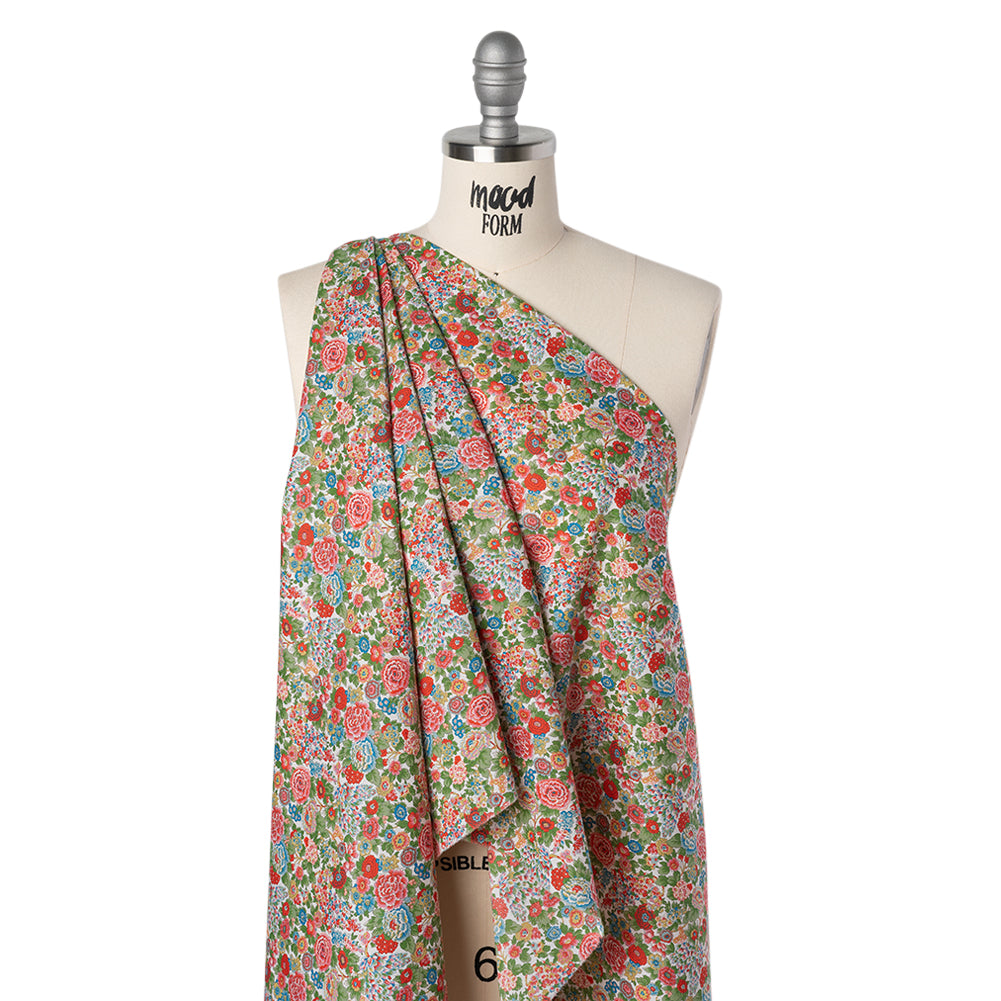Liberty Fabrics Tana Lawn® - Elysian Day Red - Red, Blue and Green Rosy Blooms