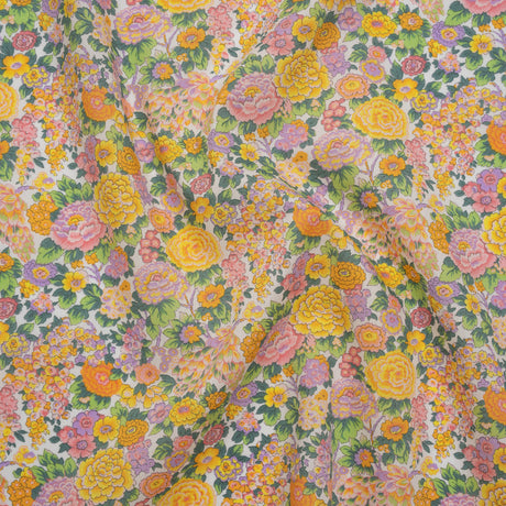 Liberty Fabrics Tana Lawn® - Elysian Day Yellow - Golden Yellow, Light Purple and Green Rosy Blooms