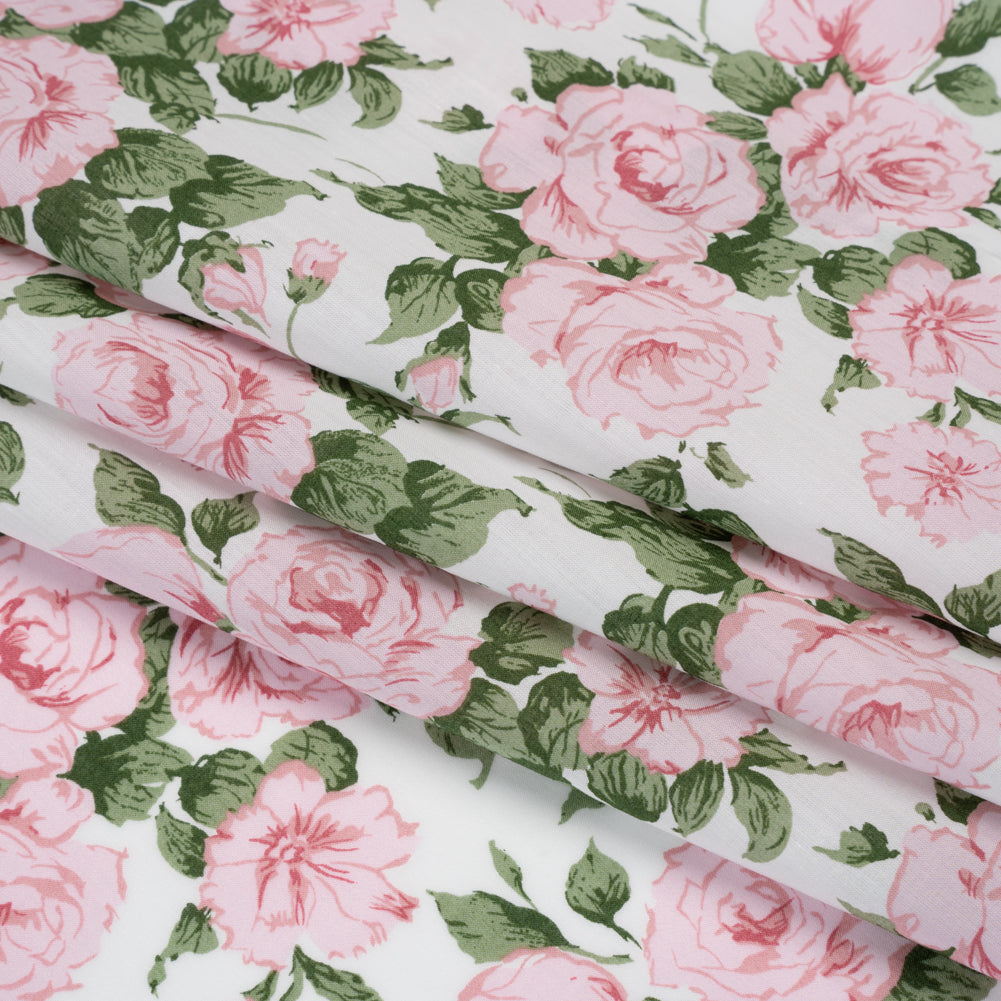 Liberty Fabrics Tana Lawn® - Carline Rose Light Pink - Pale Pink, Green and White Rose Bouquets