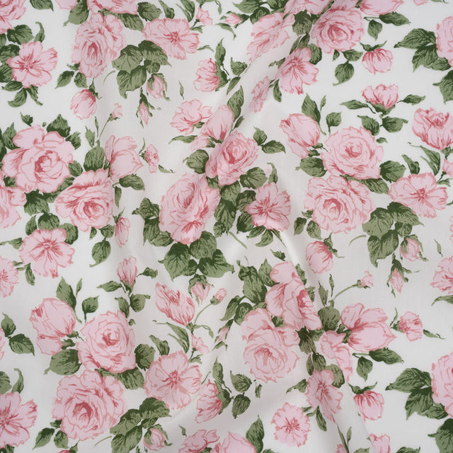Liberty Fabrics Tana Lawn® - Carline Rose Light Pink - Pale Pink, Green and White Rose Bouquets