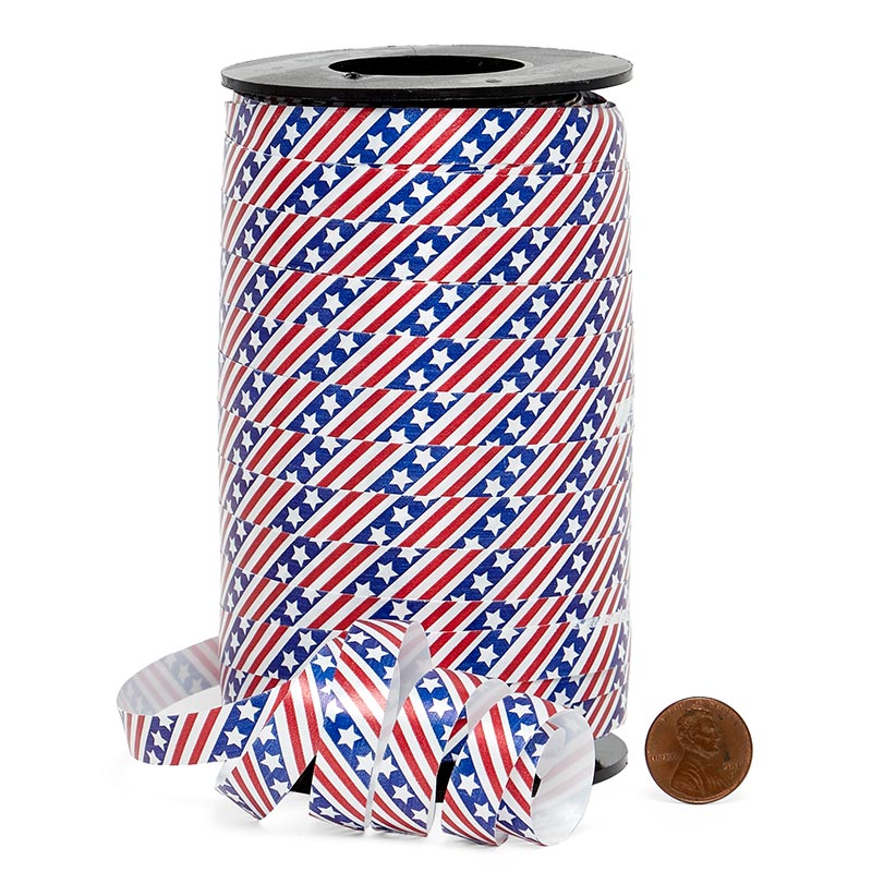 Printed Curling Ribbon - Star & Stripes - 3/8" x 252 Yards - 3 Rolls
