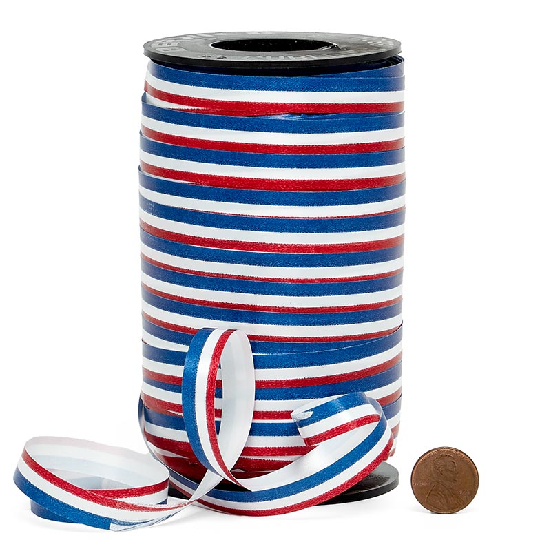 Printed Curling Ribbon - Red/White/Blue Tri-Color - 3/8" x 253 Yards - 4 Rolls