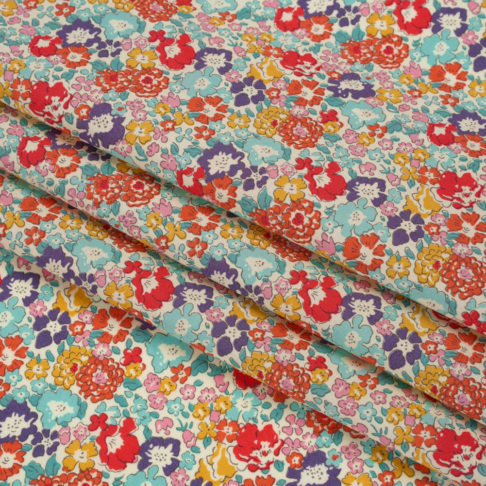 Liberty Fabrics Tana Lawn® - Michelle Multi Bright - Coral Red, Purple and Light Blue Floral