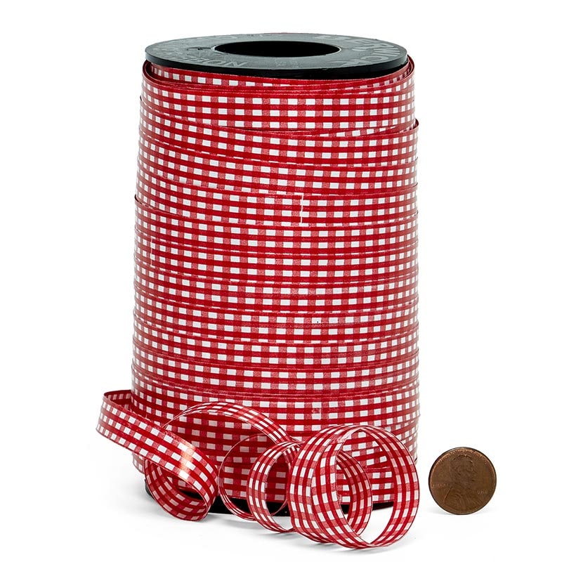 Printed Curling Ribbon - Red Gingham - 3/8" x 254 Yards - 5 Rolls