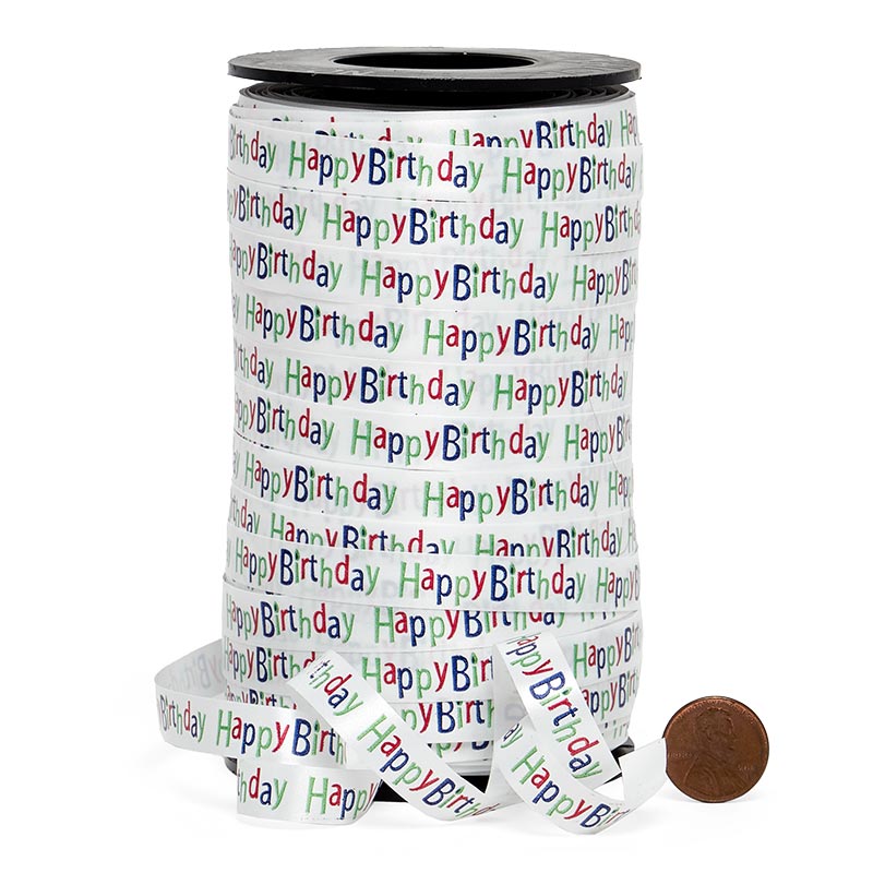 Printed Curling Ribbon - Happy Birthday - 3/8" x 255 Yards - 6 Rolls