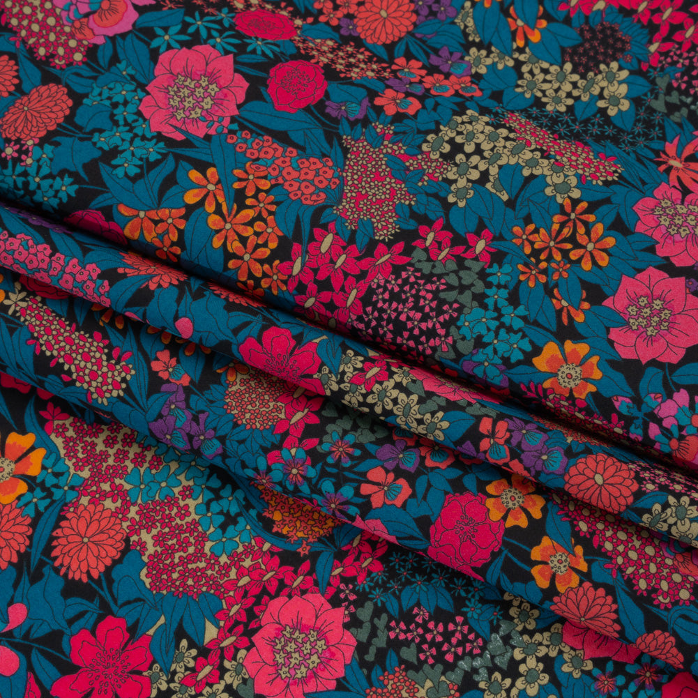 Liberty Fabrics Tana Lawn® - Ciara Pink - Deep Blue, Pink and Orange Flower Garden