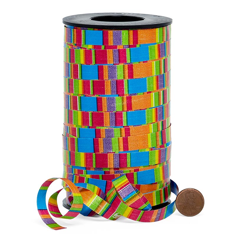 Printed Curling Ribbon - Multi Crazy Stripes - 3/8" x 257 Yards - 8 Rolls