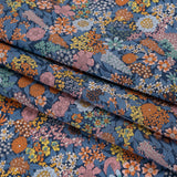 Liberty Fabrics Tana Lawn® - Ciara Dark Blue - Muted Blue, Dark Orange and Rose Pink Flower Garden