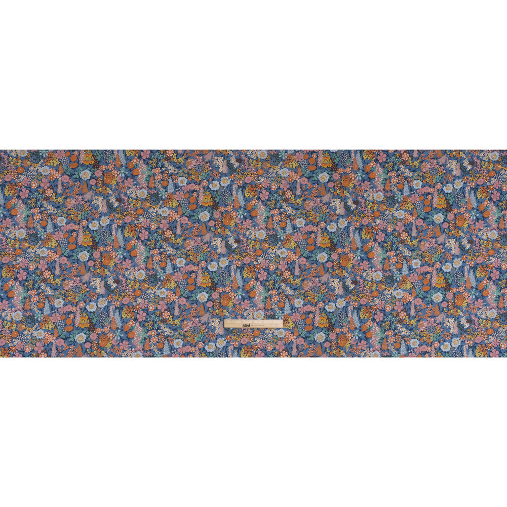 Liberty Fabrics Tana Lawn® - Ciara Dark Blue - Muted Blue, Dark Orange and Rose Pink Flower Garden