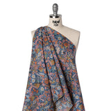 Liberty Fabrics Tana Lawn® - Ciara Dark Blue - Muted Blue, Dark Orange and Rose Pink Flower Garden