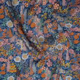 Liberty Fabrics Tana Lawn® - Ciara Dark Blue - Muted Blue, Dark Orange and Rose Pink Flower Garden