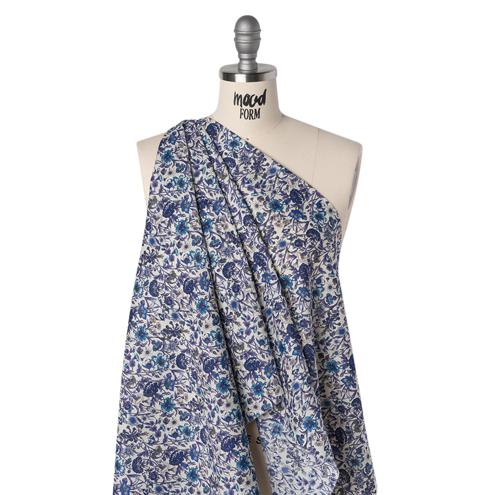 Liberty Fabrics Tana Lawn® - Rachel Blue - Indigo, Sky Blue and Lavender Flowers and Foliage