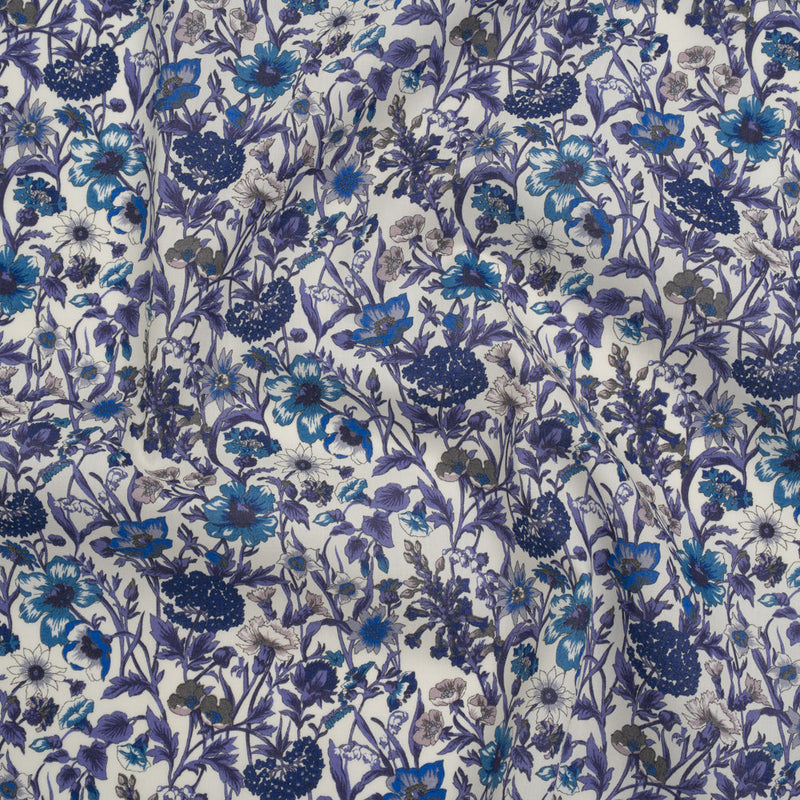 Liberty Fabrics Tana Lawn® - Rachel Blue - Indigo, Sky Blue and Lavender Flowers and Foliage