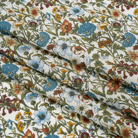 Liberty Fabrics Tana Lawn® - Rachel Multi Neutral - Sky Blue, Olive Green and Brick Red Flowers and Foliage