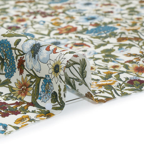 Liberty Fabrics Tana Lawn® - Rachel Multi Neutral - Sky Blue, Olive Green and Brick Red Flowers and Foliage