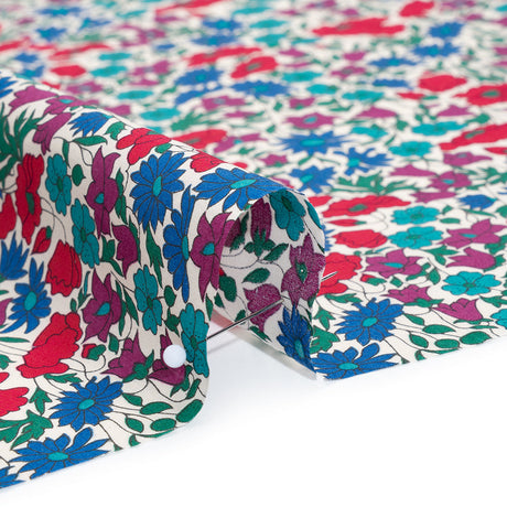 Liberty Fabrics Tana Lawn® - Poppy & Daisy Blue Turquoise - Red, Fuchsia and Bright Blue Fine Lined Illustrated Florals