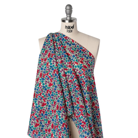 Liberty Fabrics Tana Lawn® - Poppy & Daisy Blue Turquoise - Red, Fuchsia and Bright Blue Fine Lined Illustrated Florals