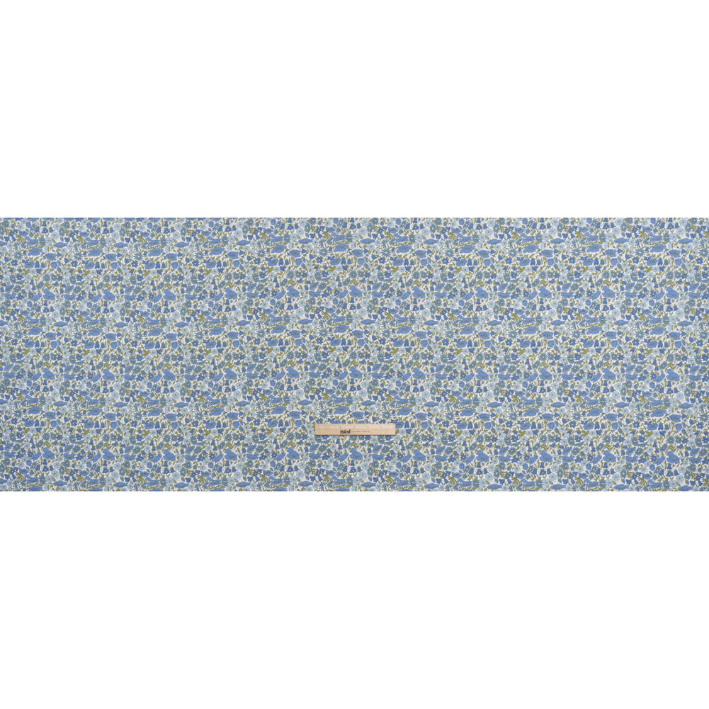 Liberty Fabrics Tana Lawn® - Poppy & Daisy Blue - Sky Blue, Country Blue and Sage Green Fine Lined Illustrated Florals