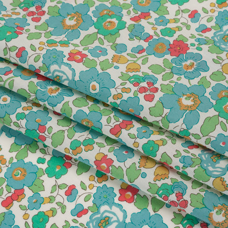Liberty Fabrics Tana Lawn® - Betsy Blue Turquoise - Turquoise, Pink and Green Floral