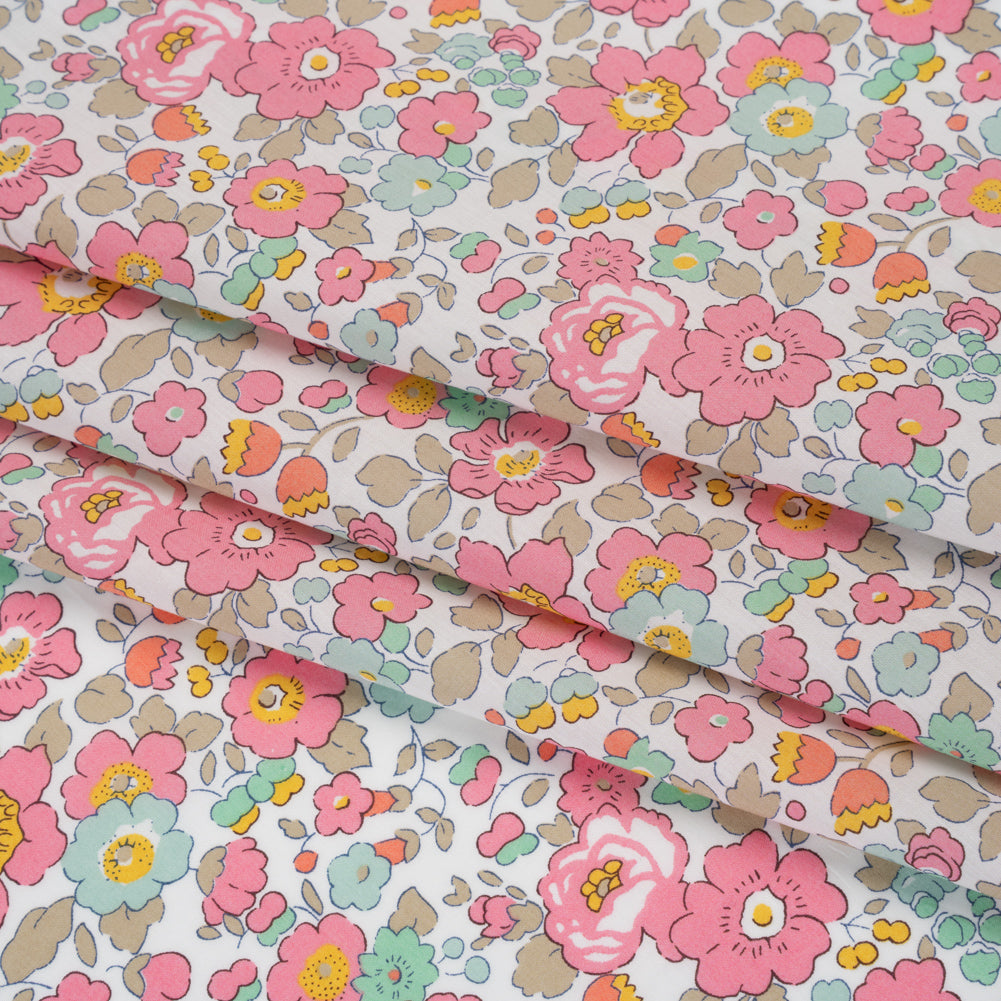 Liberty Fabrics Tana Lawn® - Betsy Light Pink - Pink, Baby Blue and Greenish Beige Floral