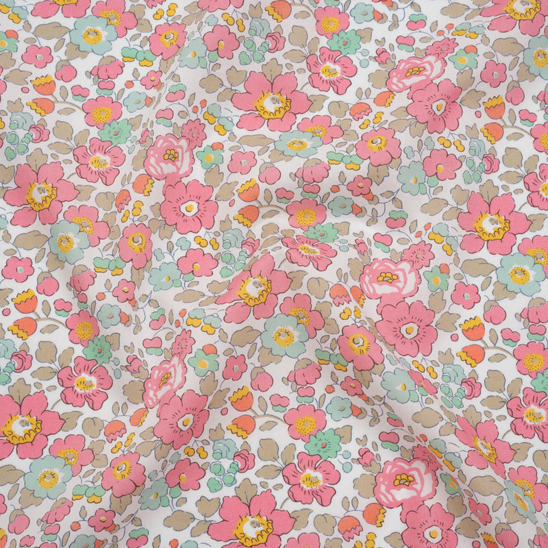 Liberty Fabrics Tana Lawn® - Betsy Light Pink - Pink, Baby Blue and Greenish Beige Floral
