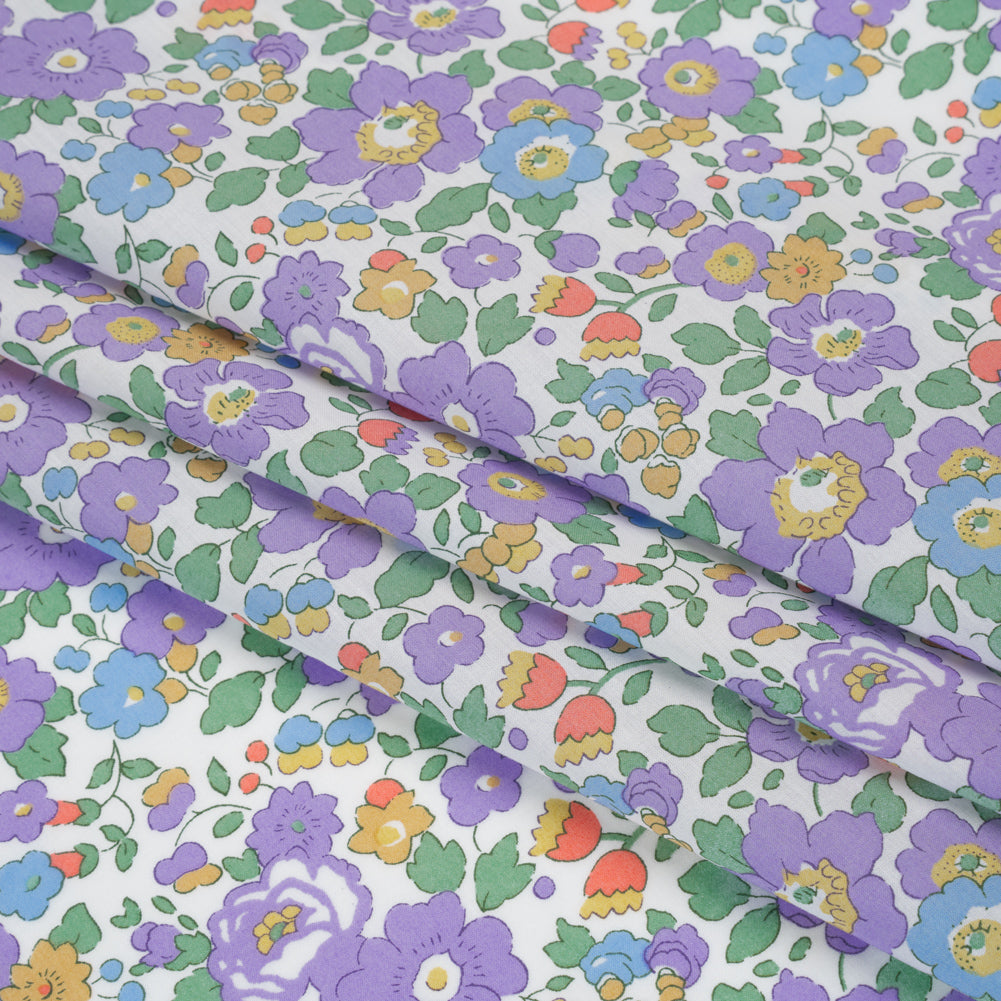 Liberty Fabrics Tana Lawn® - Betsy Purple - Lavender, Baby Blue and Emerald Green Floral
