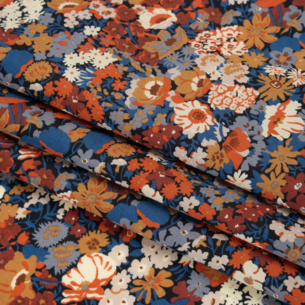 Liberty Fabrics Tana Lawn® - Thorpe Red Burgundy - Dark Red, Orange and Blue Dense Floral