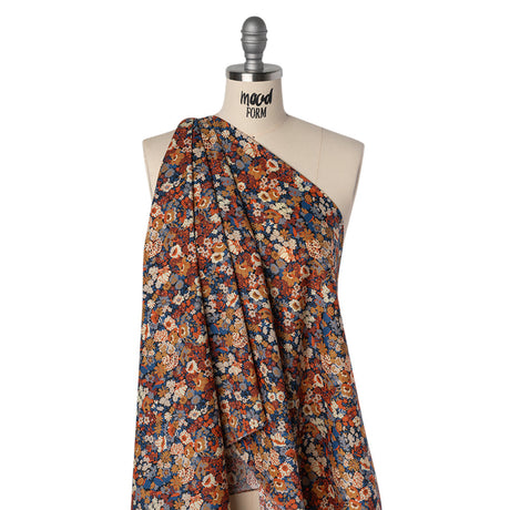 Liberty Fabrics Tana Lawn® - Thorpe Red Burgundy - Dark Red, Orange and Blue Dense Floral