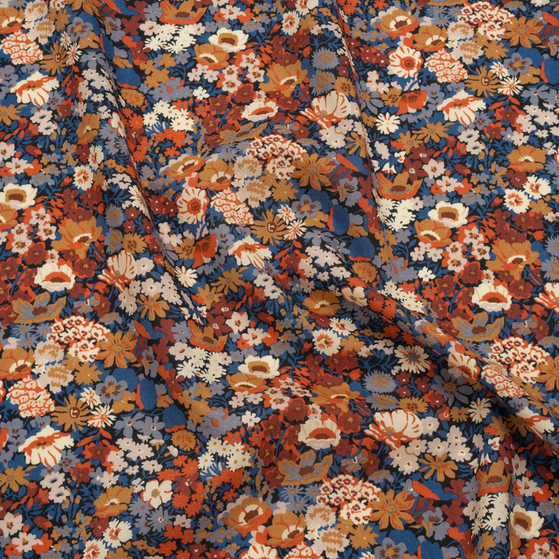 Liberty Fabrics Tana Lawn® - Thorpe Red Burgundy - Dark Red, Orange and Blue Dense Floral