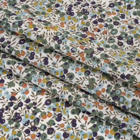 Liberty Fabrics Tana Lawn® - Wiltshire Green - Olive, Sky Blue and Brown Leaves and Berries