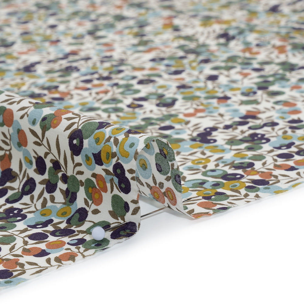 Liberty Fabrics Tana Lawn® - Wiltshire Green - Olive, Sky Blue and Brown Leaves and Berries