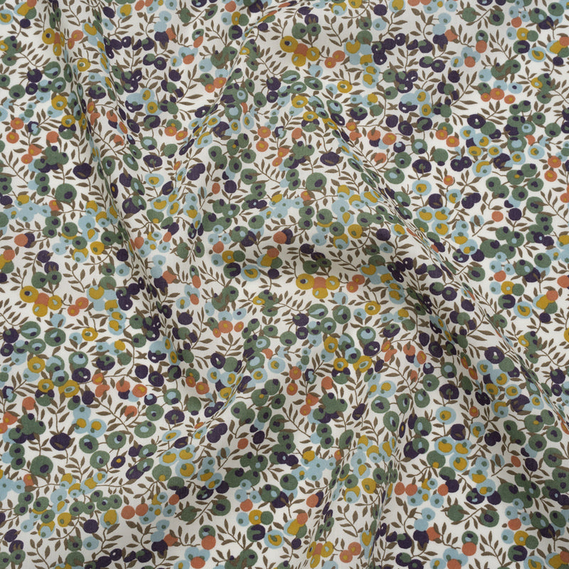 Liberty Fabrics Tana Lawn® - Wiltshire Green - Olive, Sky Blue and Brown Leaves and Berries