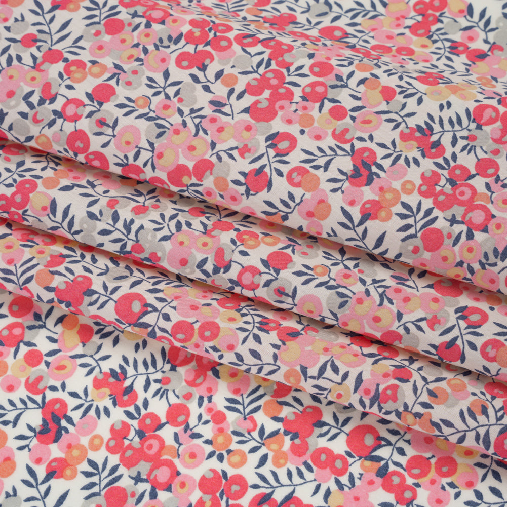 Liberty Fabrics Tana Lawn® - Wiltshire Light Pink - Baby Pink, Coral and Blue Leaves and Berries