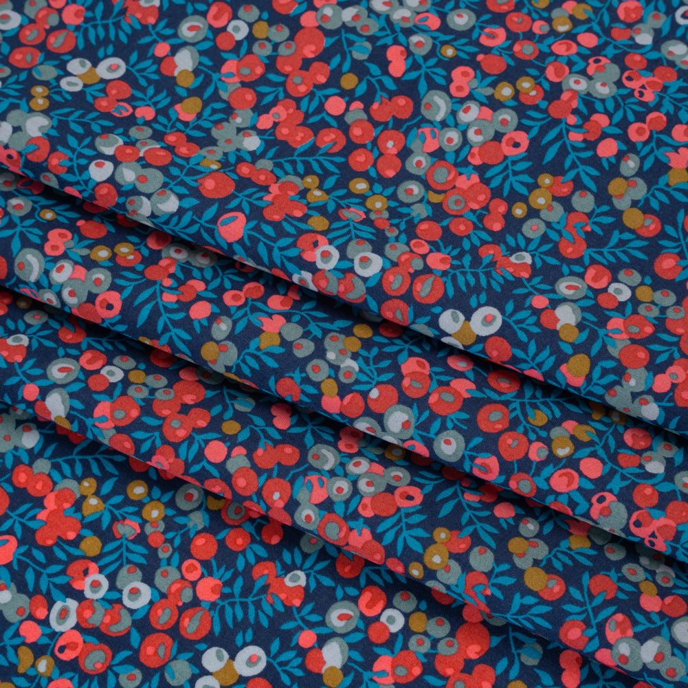 Liberty Fabrics Tana Lawn® - Wiltshire Dark Blue - Navy, Red and Blue Leaves and Berries